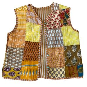Patchwork Bohemian Hippie Quilted Reversible Vest Women Size XL Grandmacore